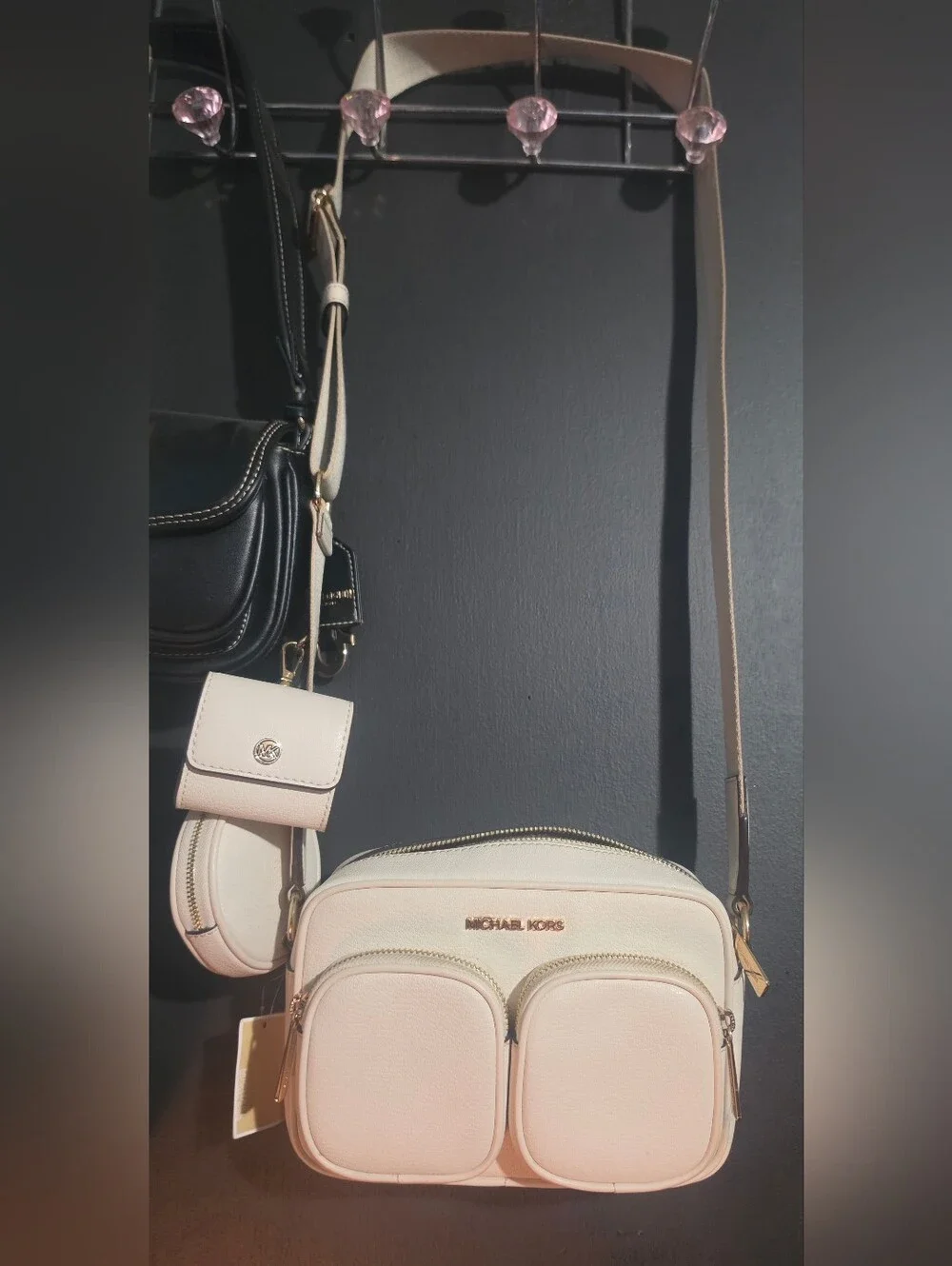 Michael Kors Cream Pebbled Leather Crossbody with Pouch Trio